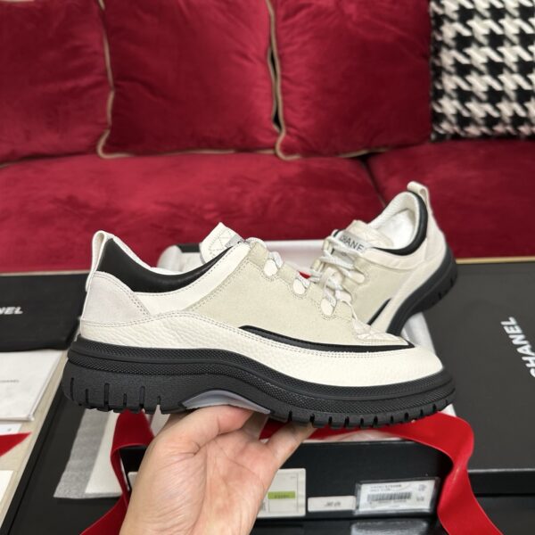 Beige & Black Quilted Suede Retro Platform Sneakers