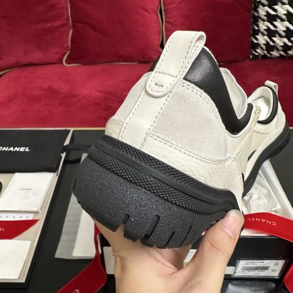 Beige & Black Quilted Suede Retro Platform Sneakers