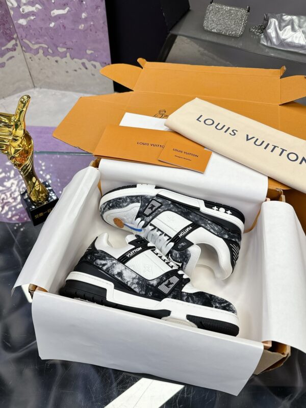 Louis Vuitton LV Trainer Washed Black Denim & White Leather Retro Sneakers
