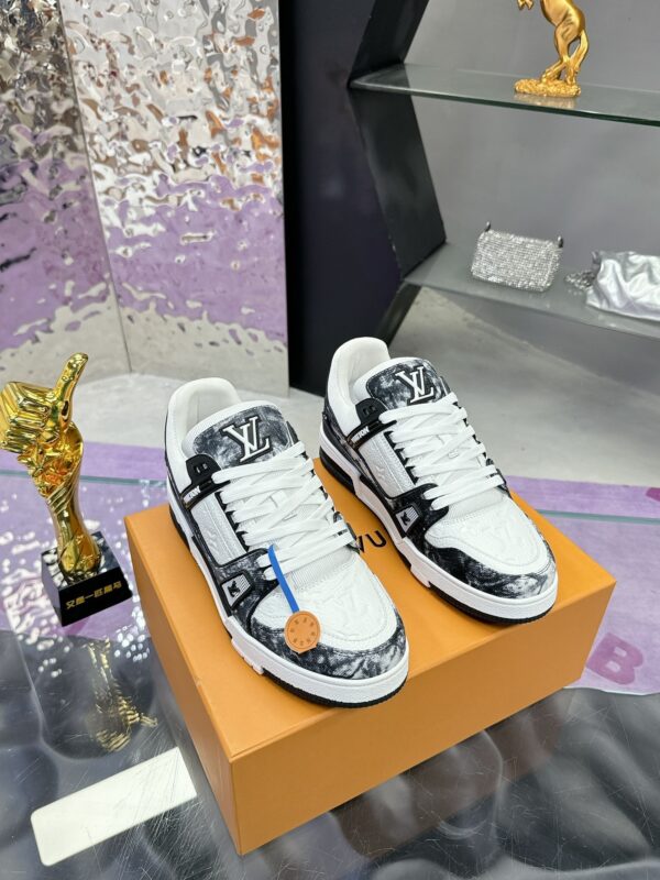 Louis Vuitton LV Trainer Washed Black Denim & White Leather Retro Sneakers
