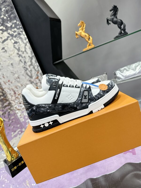 Louis Vuitton LV Trainer Washed Black Denim & White Leather Retro Sneakers