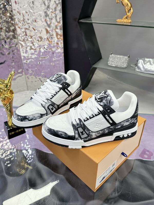 Louis Vuitton LV Trainer Washed Black Denim & White Leather Retro Sneakers