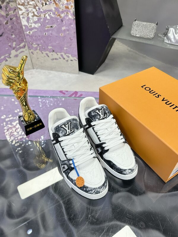 Louis Vuitton LV Trainer Washed Black Denim & White Leather Retro Sneakers