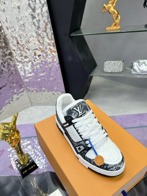 Louis Vuitton LV Trainer Washed Black Denim & White Leather Retro Sneakers