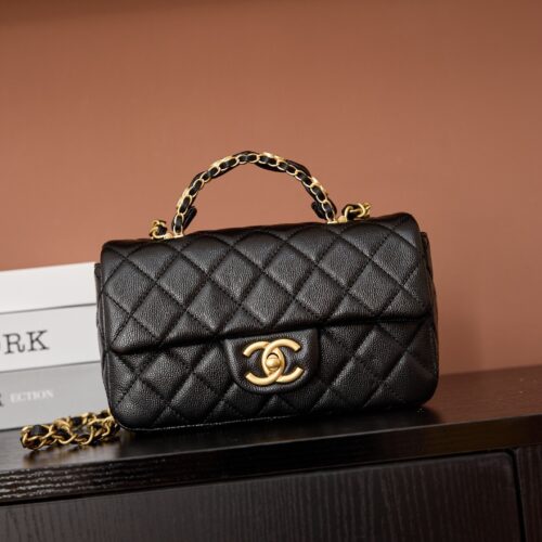 Chanel Black & Gold Caviar Leather CF Mini 25 Bag (Shoulder, Handheld, and Crossbody)
