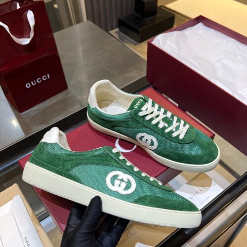 sy_no_BEC76850E6F48C4CD3425D62778C60C0_0 Gucci B Sneaker Green Fabric & Suede – Emerald Green / Ivory