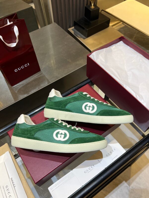 sy_no_BEC76850E6F48C4CD3425D62778C60C0_1 Gucci B Sneaker Green Fabric & Suede – Emerald Green / Ivory