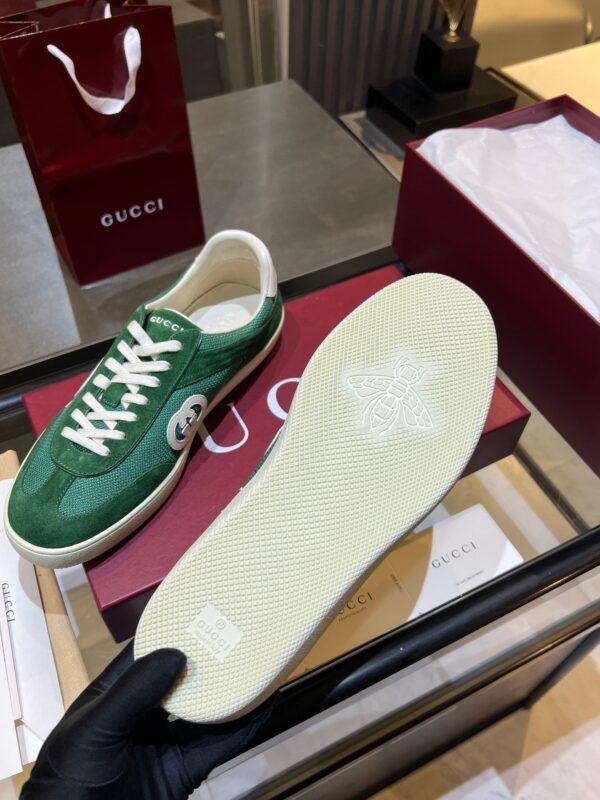 sy_no_BEC76850E6F48C4CD3425D62778C60C0_2 Gucci B Sneaker Green Fabric & Suede – Emerald Green / Ivory