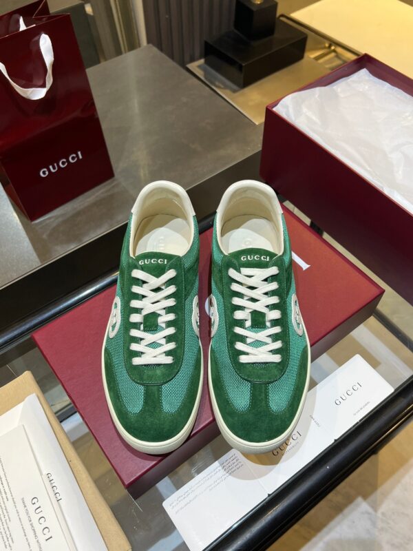 sy_no_BEC76850E6F48C4CD3425D62778C60C0_4 Gucci B Sneaker Green Fabric & Suede – Emerald Green / Ivory