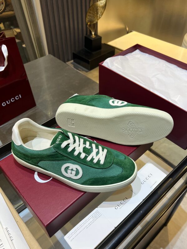sy_no_BEC76850E6F48C4CD3425D62778C60C0_5 Gucci B Sneaker Green Fabric & Suede – Emerald Green / Ivory