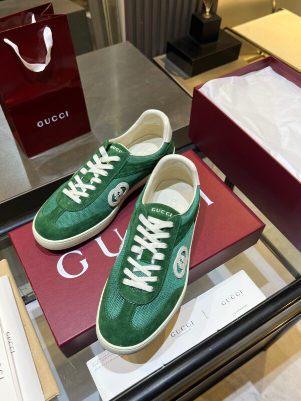 sy_no_BEC76850E6F48C4CD3425D62778C60C0_8 Gucci B Sneaker Green Fabric & Suede – Emerald Green / Ivory