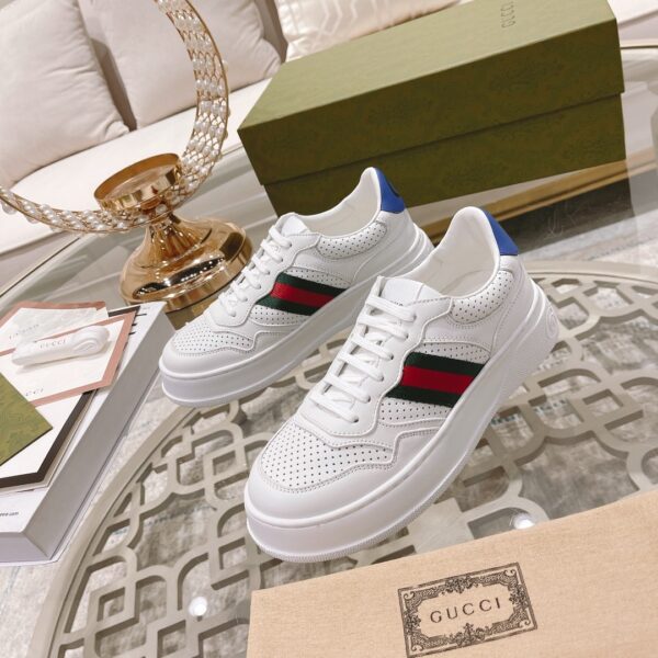 sy_no_BF05AD89F8DCE0B1C2F811B0F604AF61_0 Gucci Re-Web White Leather Green-Red Web Stripe Platform Sneakers