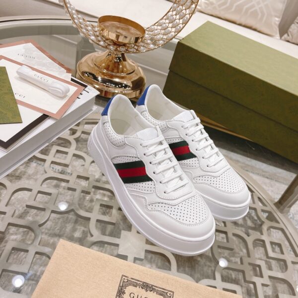sy_no_BF05AD89F8DCE0B1C2F811B0F604AF61_1 Gucci Re-Web White Leather Green-Red Web Stripe Platform Sneakers