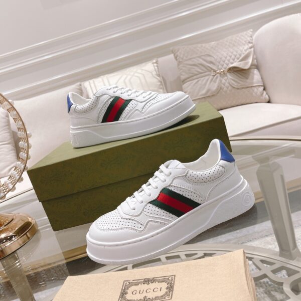 sy_no_BF05AD89F8DCE0B1C2F811B0F604AF61_5 Gucci Re-Web White Leather Green-Red Web Stripe Platform Sneakers