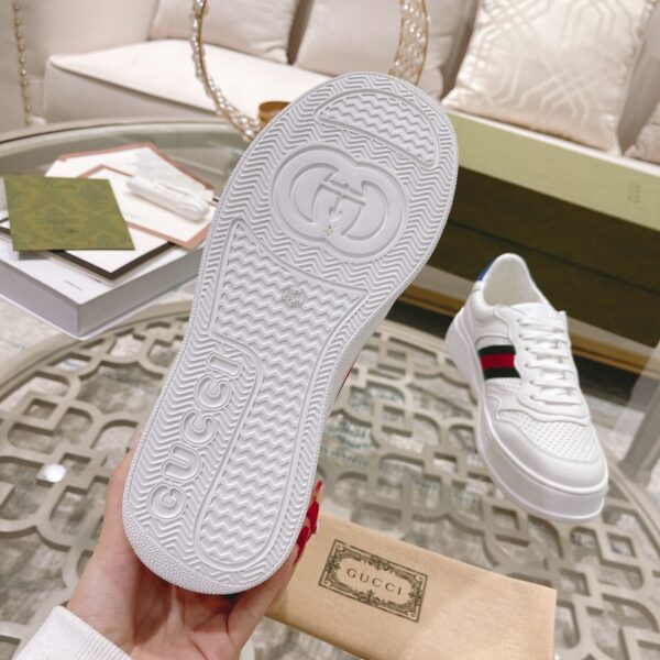sy_no_BF05AD89F8DCE0B1C2F811B0F604AF61_8 Gucci Re-Web White Leather Green-Red Web Stripe Platform Sneakers