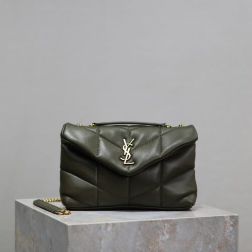 sy_no_C01F3CBF8BBA4E068B5B3DC65A3CFE58_0 YSL Loulou Puffer Mini Double-Chain Bag – Olive Green Lambskin