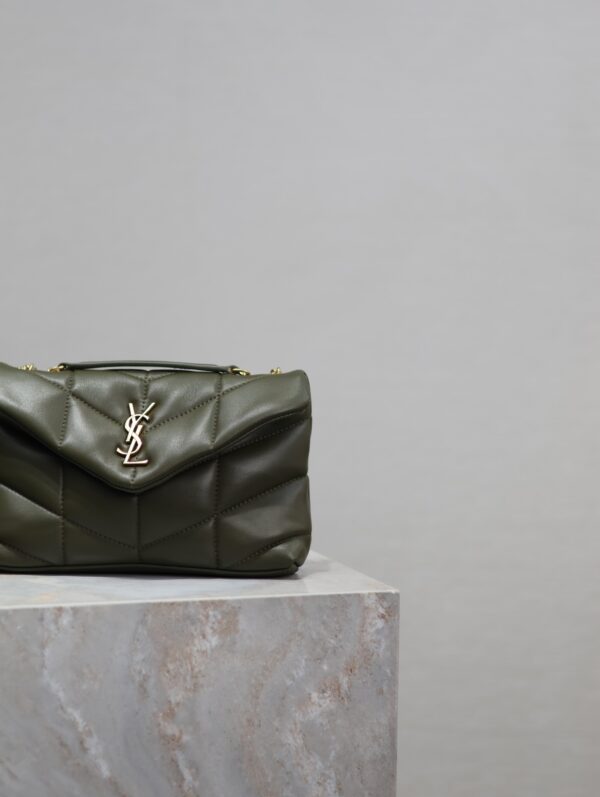 YSL Loulou Puffer Mini Double-Chain Bag – Olive Green Lambskin