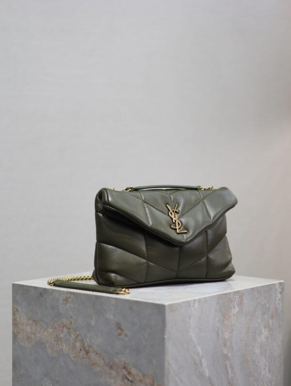 YSL Loulou Puffer Mini Double-Chain Bag – Olive Green Lambskin