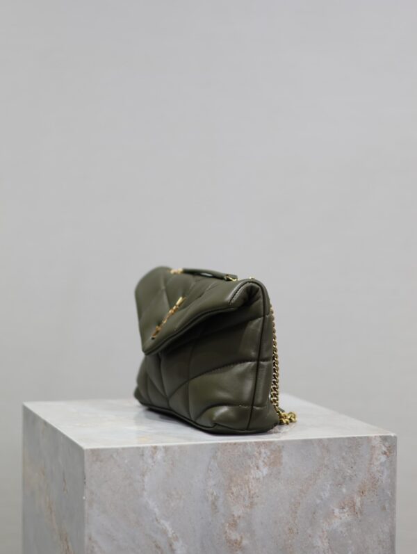 YSL Loulou Puffer Mini Double-Chain Bag – Olive Green Lambskin