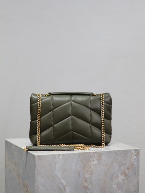 YSL Loulou Puffer Mini Double-Chain Bag – Olive Green Lambskin