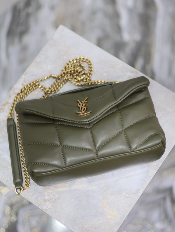 YSL Loulou Puffer Mini Double-Chain Bag – Olive Green Lambskin