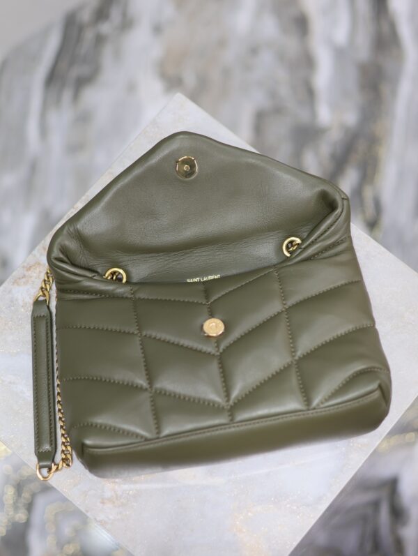 YSL Loulou Puffer Mini Double-Chain Bag – Olive Green Lambskin