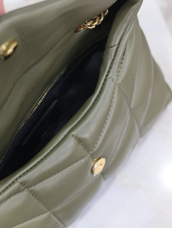 YSL Loulou Puffer Mini Double-Chain Bag – Olive Green Lambskin