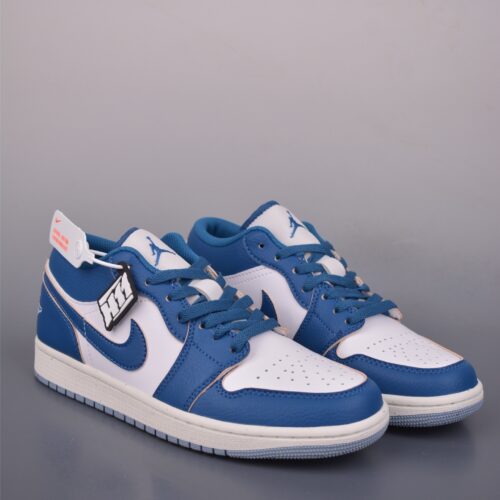 sy_no_C1E23A195B3DA36F4AF5E3EBC7E78F75_0 Air Jordan 1 Low – White / Deep Blue Retro Sneakers
