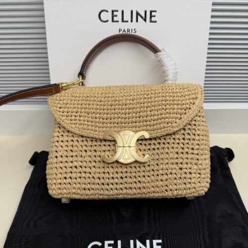 sy_no_C23E96673B43F5530AB1308113B49059_0 Celine Women's Raffia Handbag – Small Flap Bag (Shoulder/Crossbody)