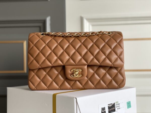 sy_no_C32B575946C15DCAF6AA731844C03C74_0 Caramel Brown Quilted Lambskin Classic Flap Bag