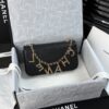sy_no_C367CD68172FDB2C83C59390939D0103_1 Black Textured Calfskin Gemstone Letter Charm Chain Flap Bag