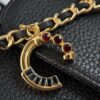 sy_no_C367CD68172FDB2C83C59390939D0103_4 Black Textured Calfskin Gemstone Letter Charm Chain Flap Bag