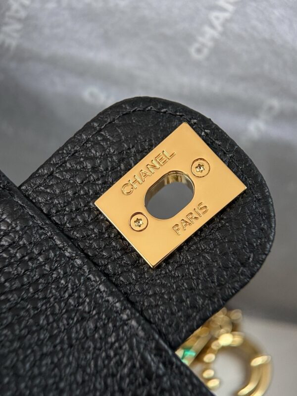 sy_no_C367CD68172FDB2C83C59390939D0103_6 Black Textured Calfskin Gemstone Letter Charm Chain Flap Bag