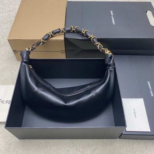 YSL Amalia Medium Crescent Bag – Black Lambskin & Gold