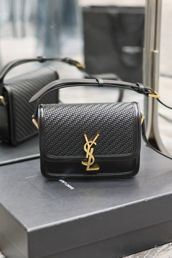 Solferino Box 19cm Bag – Black Woven & Gold-Tone Hardware