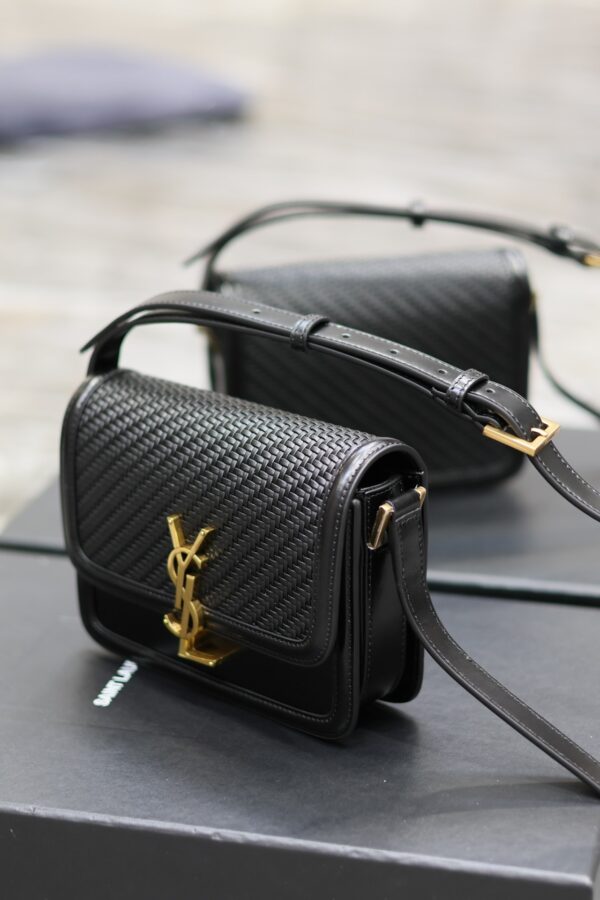 Solferino Box 19cm Bag – Black Woven & Gold-Tone Hardware