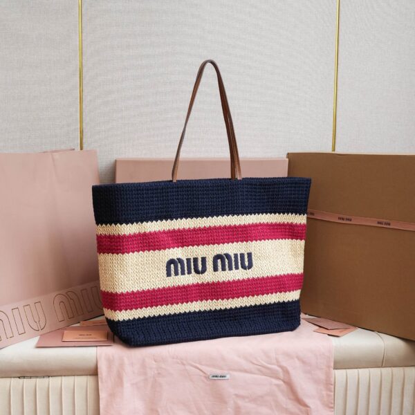 sy_no_C5BB29A9FC184A52743CCD9B1A2A7F44_0 Miu Miu Color-Block Fabric Tote Bag / Shoulder Bag