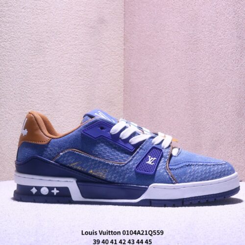 Louis Vuitton LV Trainer Blue Denim & Caramel Tan Retro Sneakers