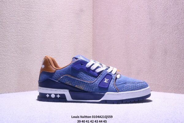 sy_no_C5DF2A24C3349580329C1C6818944153_0 Louis Vuitton LV Trainer Blue Denim & Caramel Tan Retro Sneakers