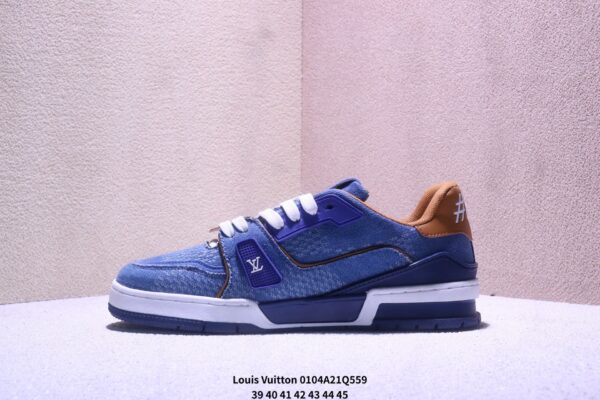 sy_no_C5DF2A24C3349580329C1C6818944153_1 Louis Vuitton LV Trainer Blue Denim & Caramel Tan Retro Sneakers
