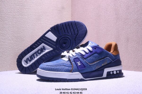 sy_no_C5DF2A24C3349580329C1C6818944153_4 Louis Vuitton LV Trainer Blue Denim & Caramel Tan Retro Sneakers