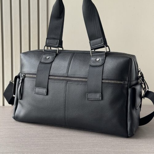 Prada-Inspired Travel Bag – Black Textured Calfskin