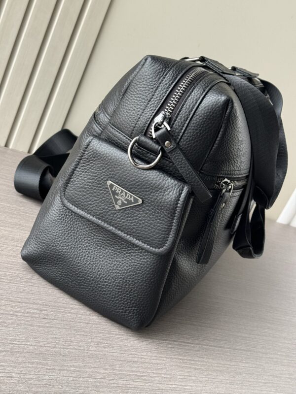 Prada-Inspired Travel Bag – Black Textured Calfskin