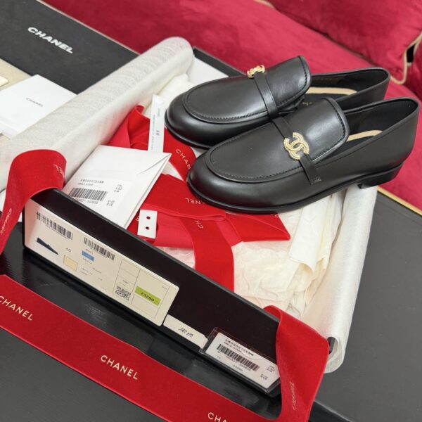 Black Leather Loafers with Braided Gold Buckle