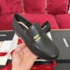 Black Leather Loafers with Braided Gold Buckle