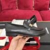 Black Leather Loafers with Braided Gold Buckle