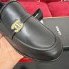 Black Leather Loafers with Braided Gold Buckle