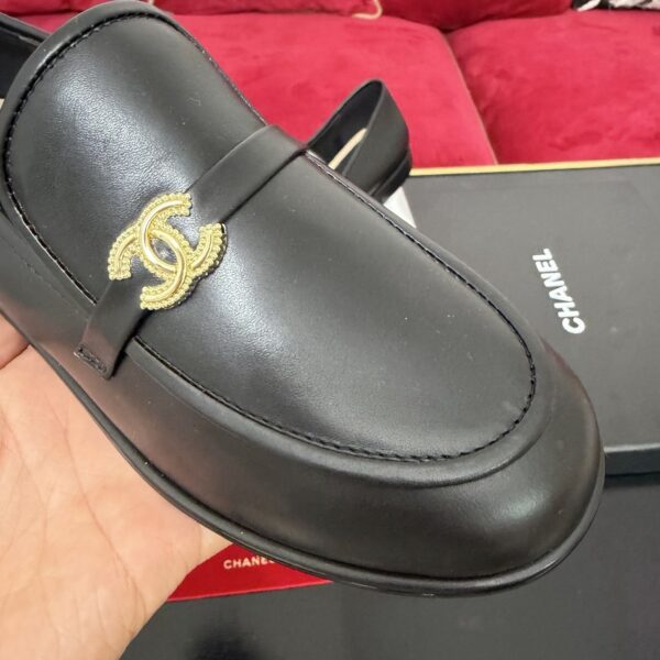 Black Leather Loafers with Braided Gold Buckle