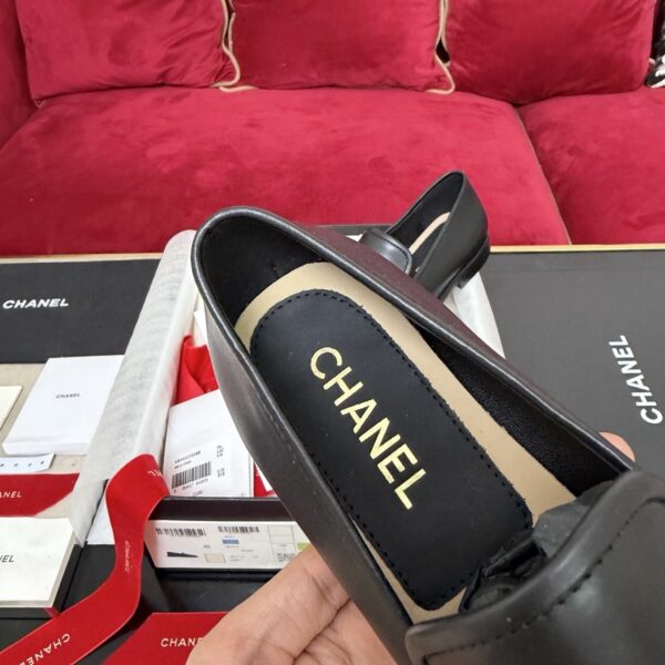 Black Leather Loafers with Braided Gold Buckle