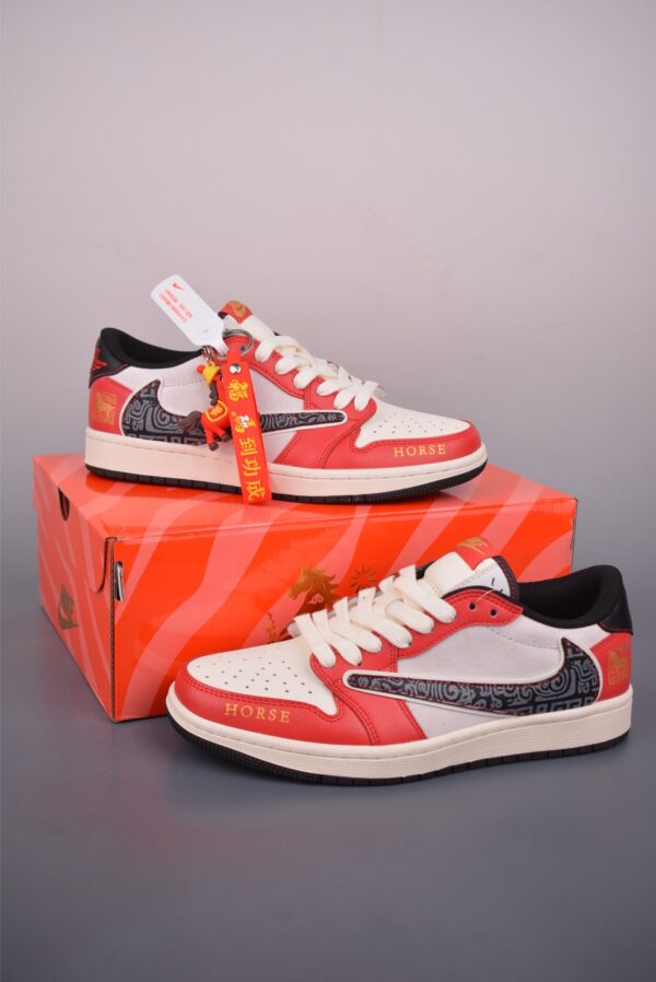 sy_no_C8B86E2EE64B4B5B079E42F4D781E6FF_4 Travis Scott x Air Jordan 1 Low “Year of the Horse” Custom – Red / Sail / Black / Gold